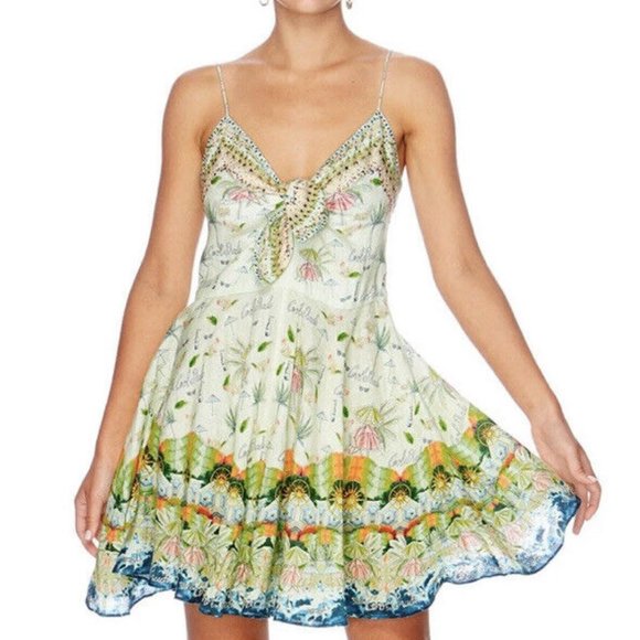 Camilla Dresses & Skirts - 🌸HOST PICK🌸 CAMILLA Short Dress With Tie Front Sundowners M AU 12 Linen Summer